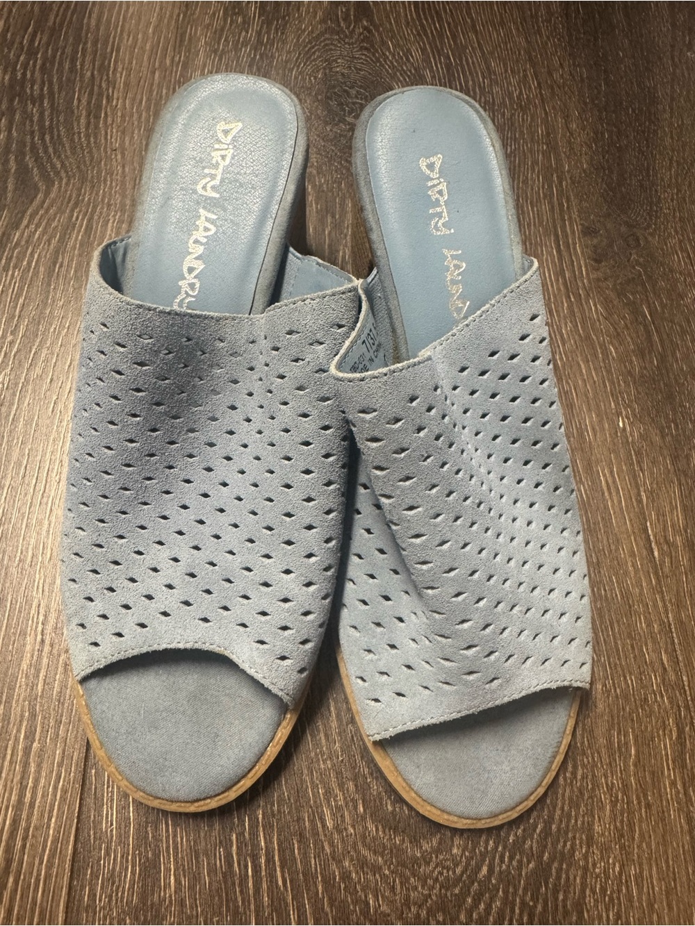Dirty laundry Blue Perforated Suede Slide Mules